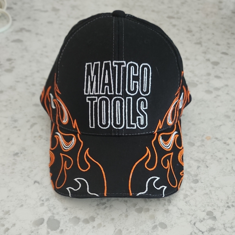 Nascar Black and Orange Racing Hat with Dynamic Flame Design